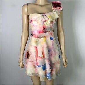 Jill Stuart Watercolor Ruffle Cocktail Dress Sz 2